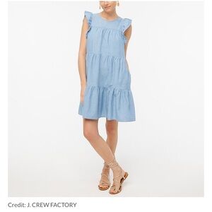 J. Crew Blue Tiered Sundress with Flutter Sleeves